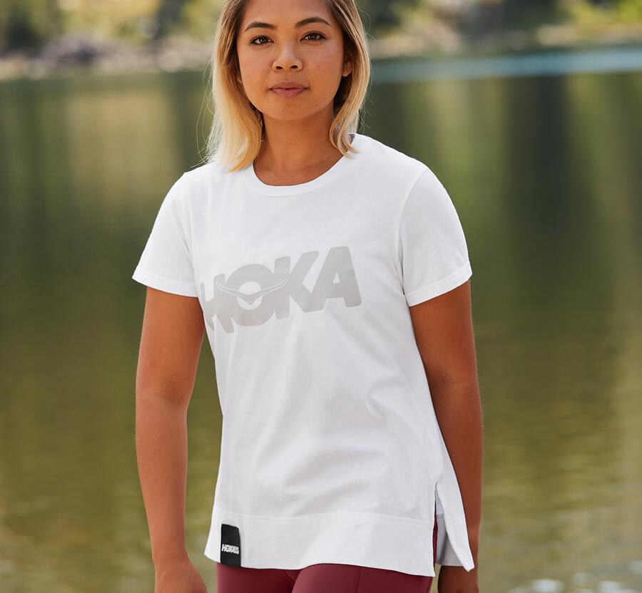 Tee Womens - Hoka One One Brand - White - HCAOBNS-38